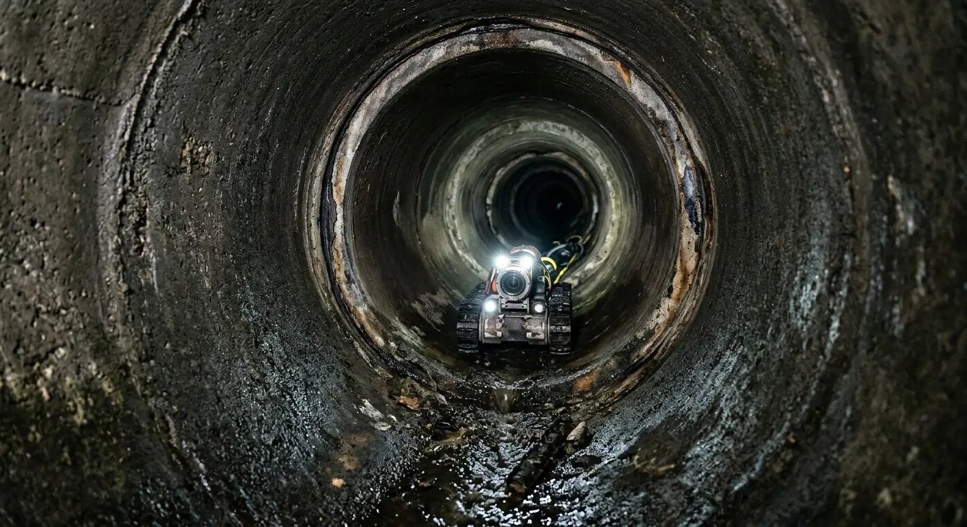 Robotic sewer camera inspecting pipe interior for Sewer Line Repair in Lugoff