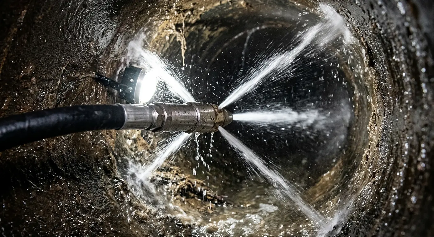 High-pressure hydro jetting nozzle cleaning sewer pipe for Trenchless Sewer Repair in Lugoff